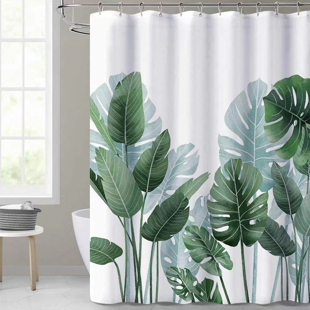 Jungle Green Leaves Watercolor Tropical Plants Banana Shower Curtain