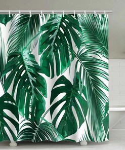 Jungle Green Leaves Watercolor Tropical Plants Banana Shower Curtain
