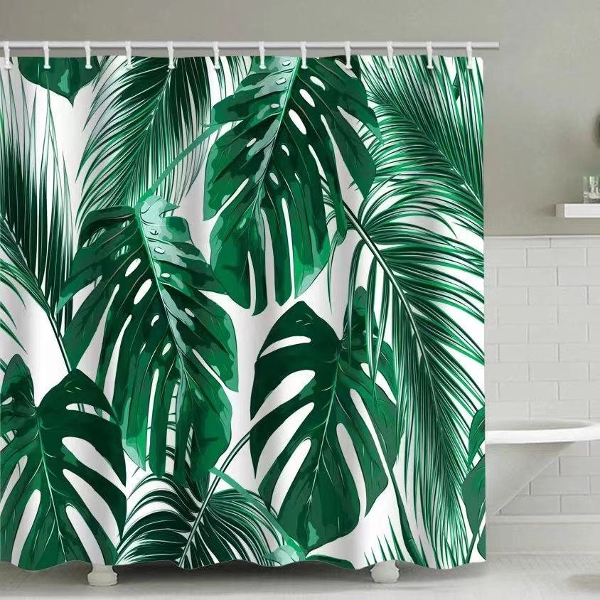 Jungle Green Leaves Watercolor Tropical Plants Banana Shower Curtain
