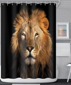Jungle King Lion Head Shower Curtain with Wildlife Animal Safari Design for Men Bathroom Decor