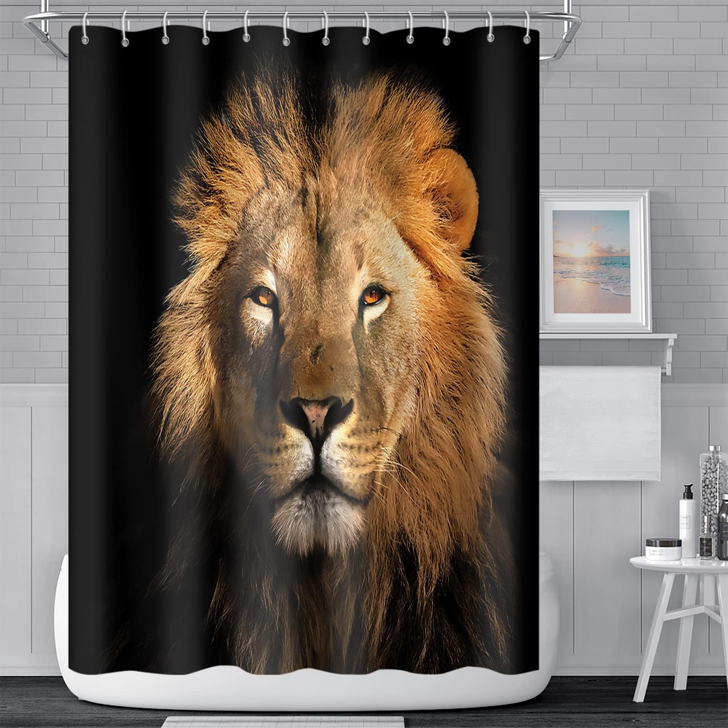 Jungle King Lion Head Shower Curtain with Wildlife Animal Safari Design for Men Bathroom Decor