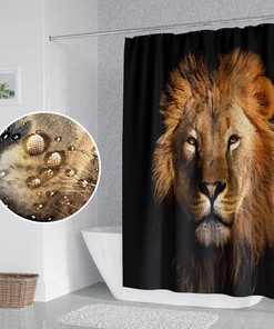 Jungle King Lion Head Shower Curtain with Wildlife Animal Safari Design for Men Bathroom Decor