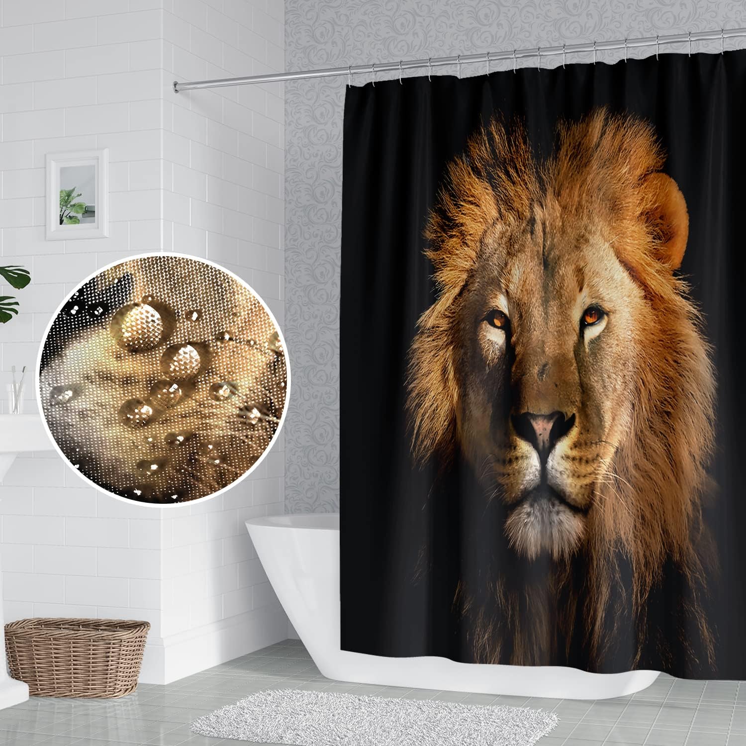 Jungle King Lion Head Shower Curtain with Wildlife Animal Safari Design for Men Bathroom Decor
