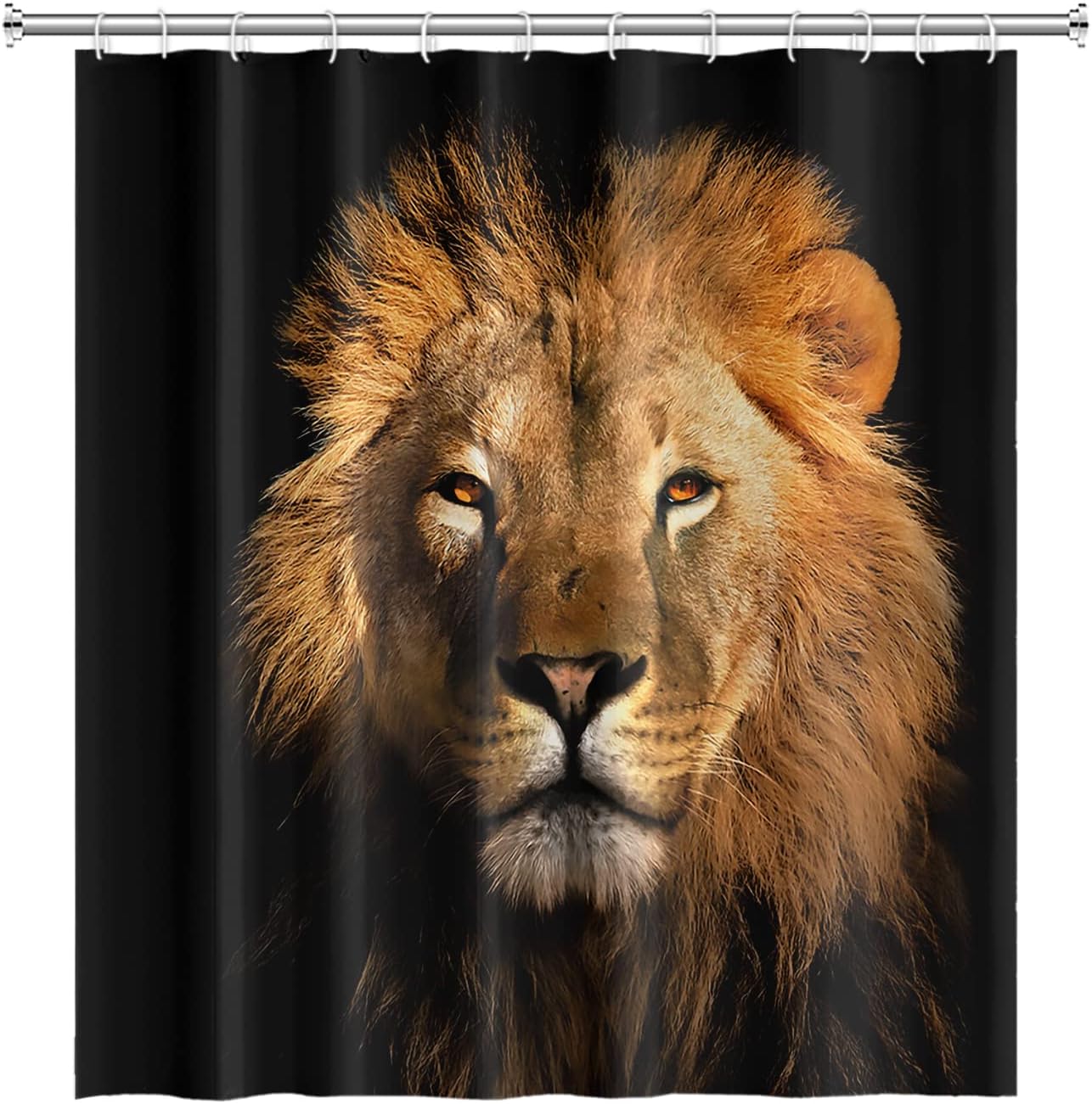 Jungle King Lion Head Shower Curtain with Wildlife Animal Safari Design for Men Bathroom Decor