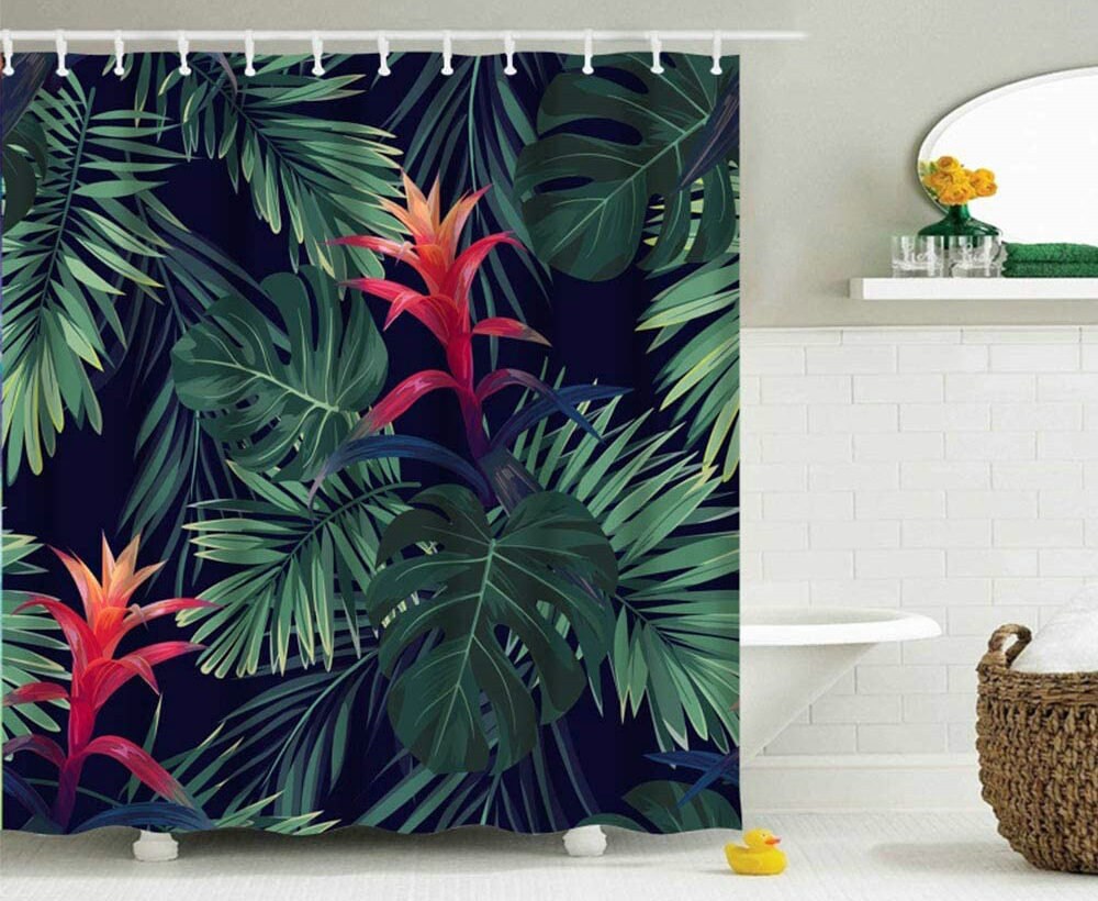 Jungle Leaves Cloth Fabric Shower Curtain for Tropical Bathroom Decor