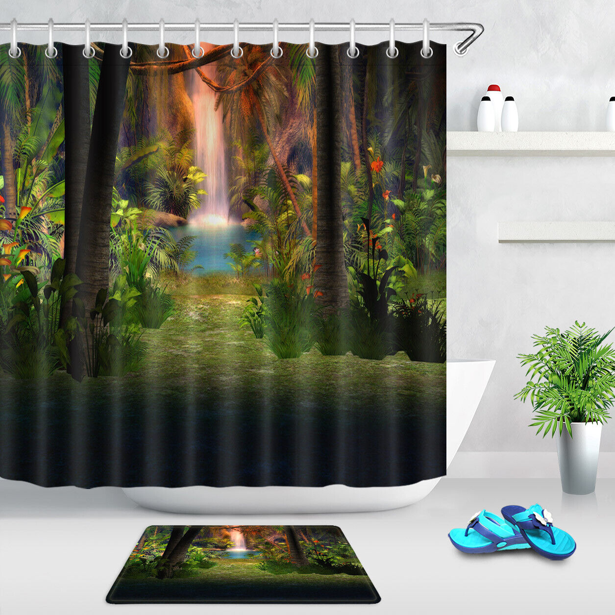 Jungle Leaves Polyester Shower Curtain