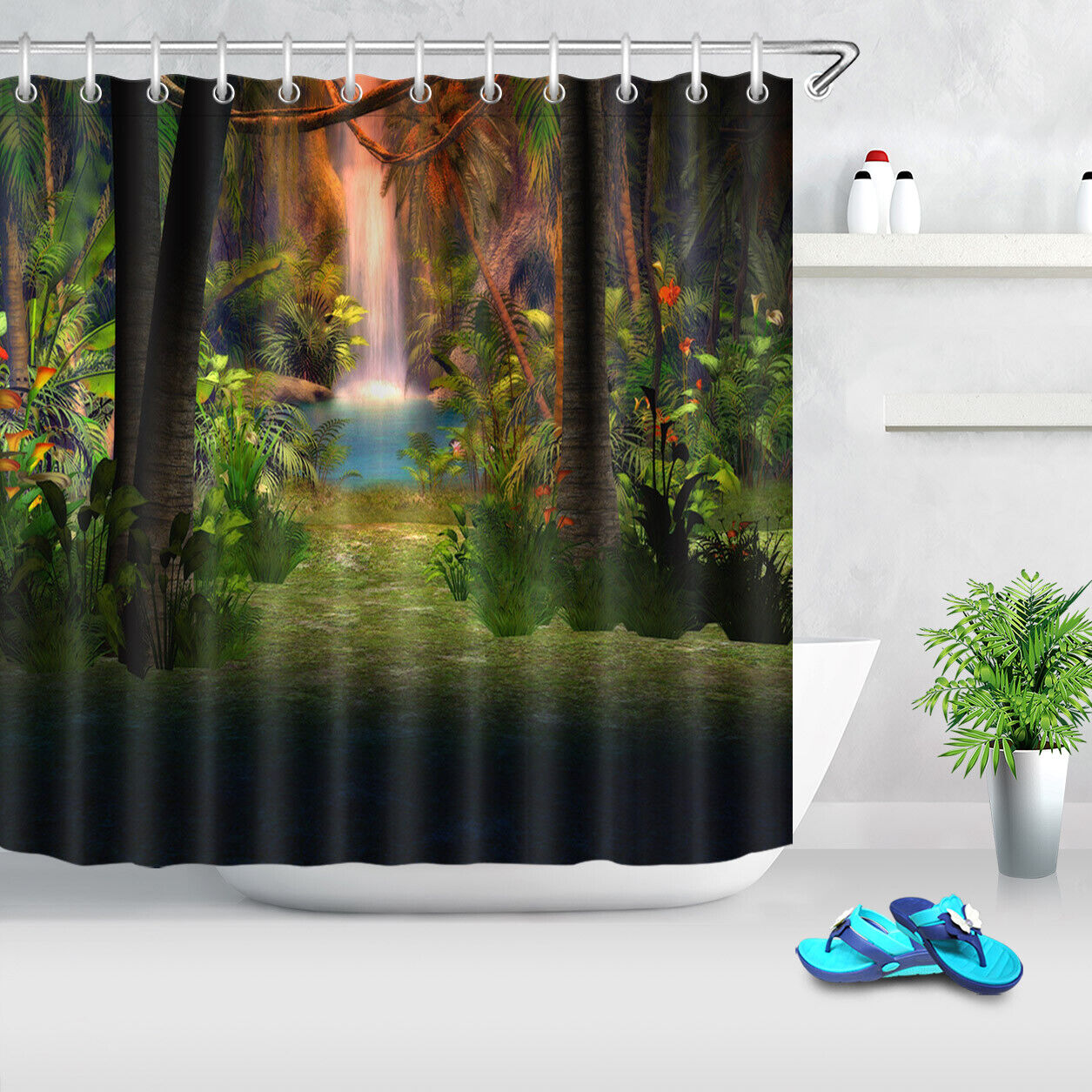 Jungle Leaves Polyester Shower Curtain - Image 2