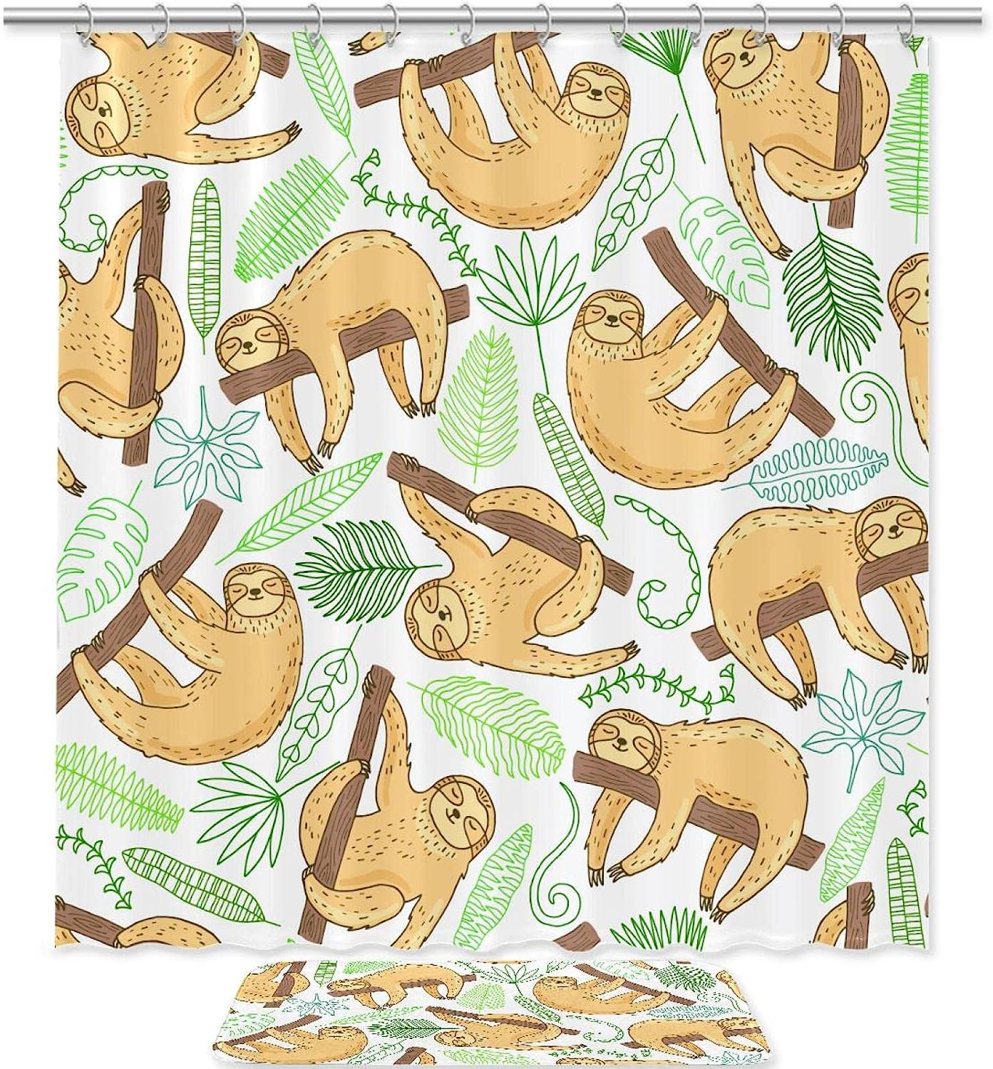 Jungle Leaves Sloth Vintage Bathroom Shower Curtain