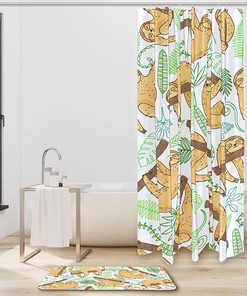 Jungle Leaves Sloth Vintage Bathroom Shower Curtain