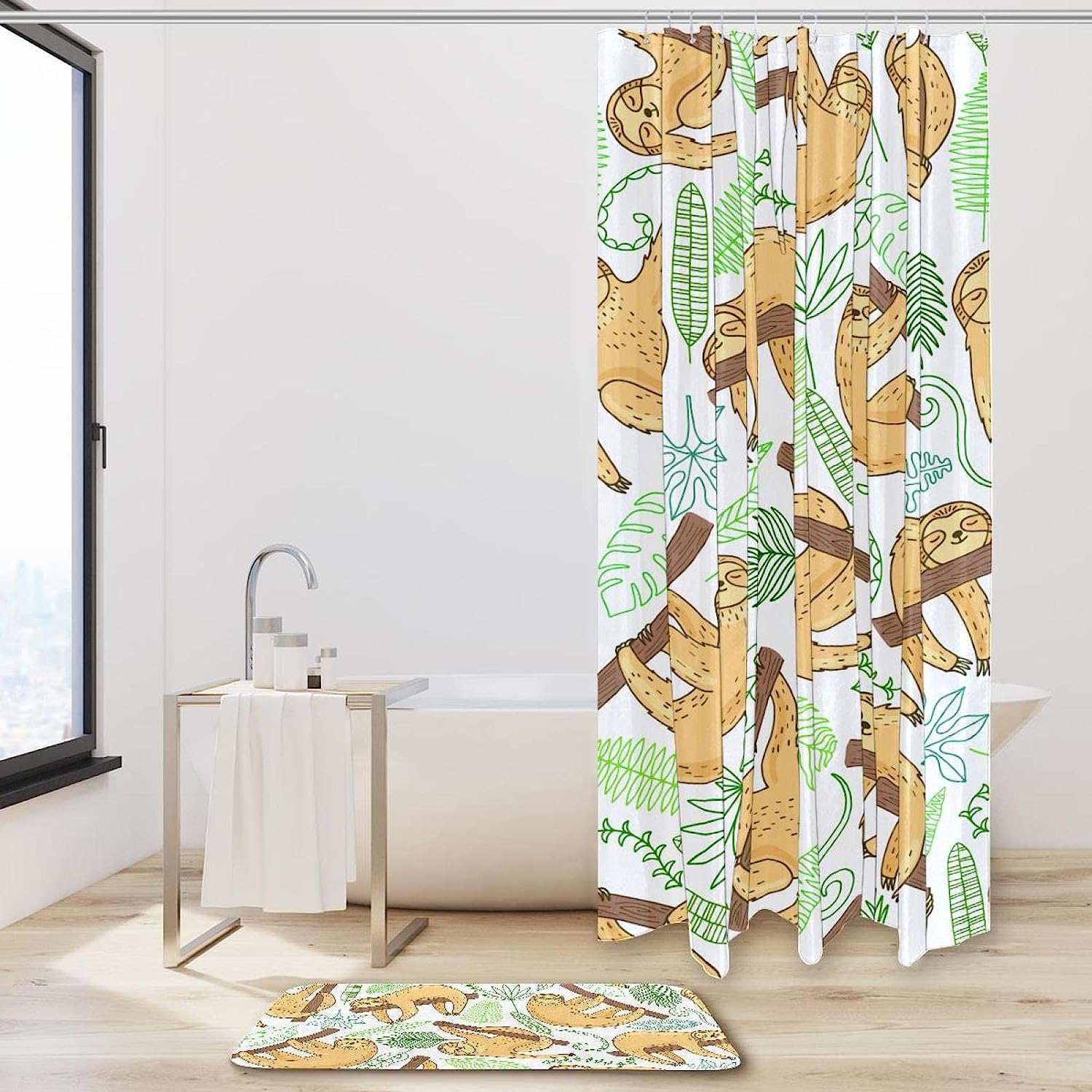 Jungle Leaves Sloth Vintage Bathroom Shower Curtain