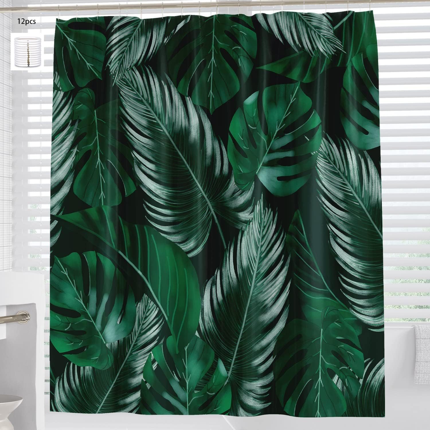 Jungle Leaves Tropical Shower Curtain Fabric for Bathrooms