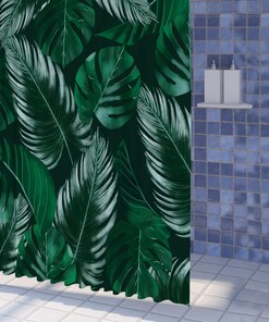 Jungle Leaves Tropical Shower Curtain Fabric for Bathrooms