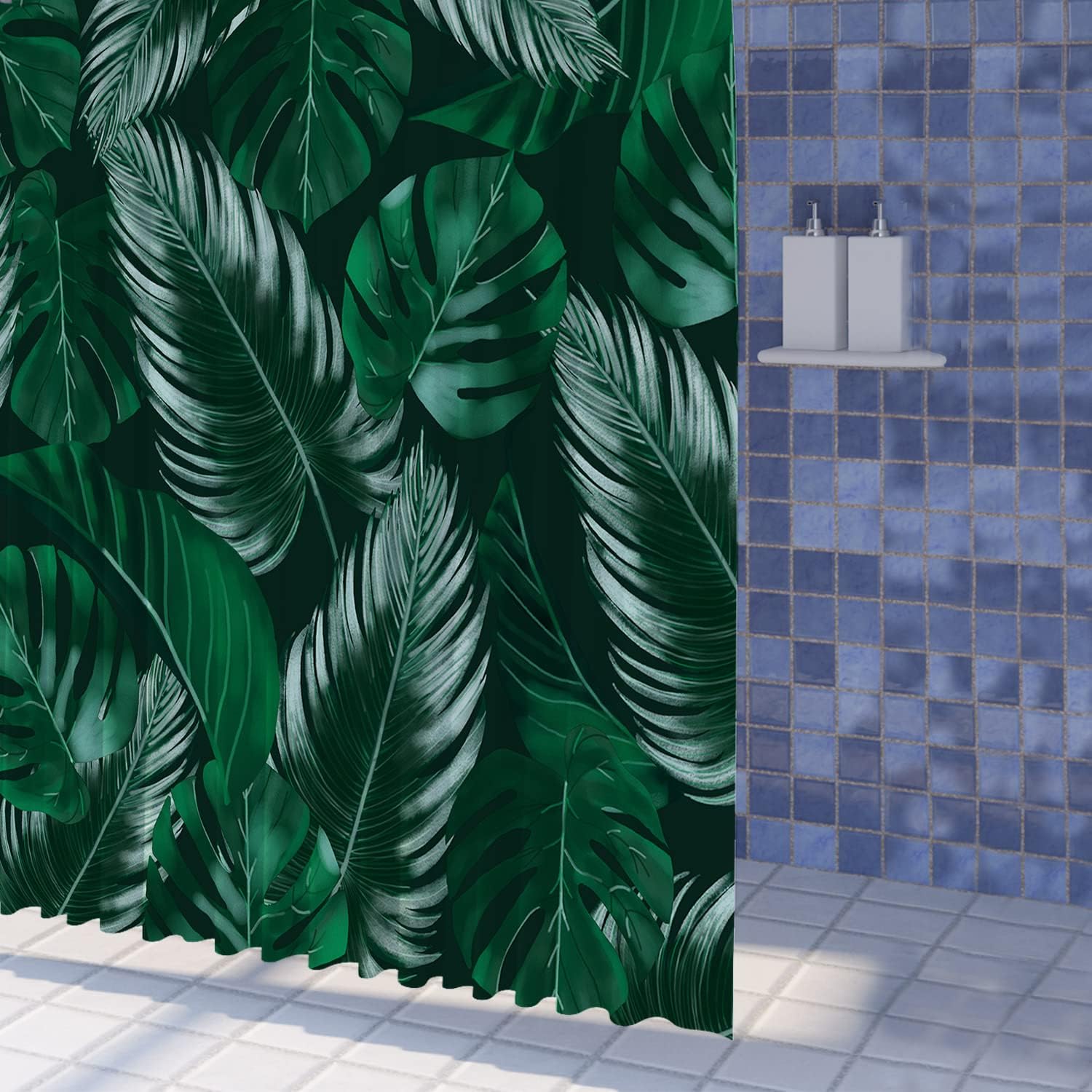 Jungle Leaves Tropical Shower Curtain Fabric for Bathrooms