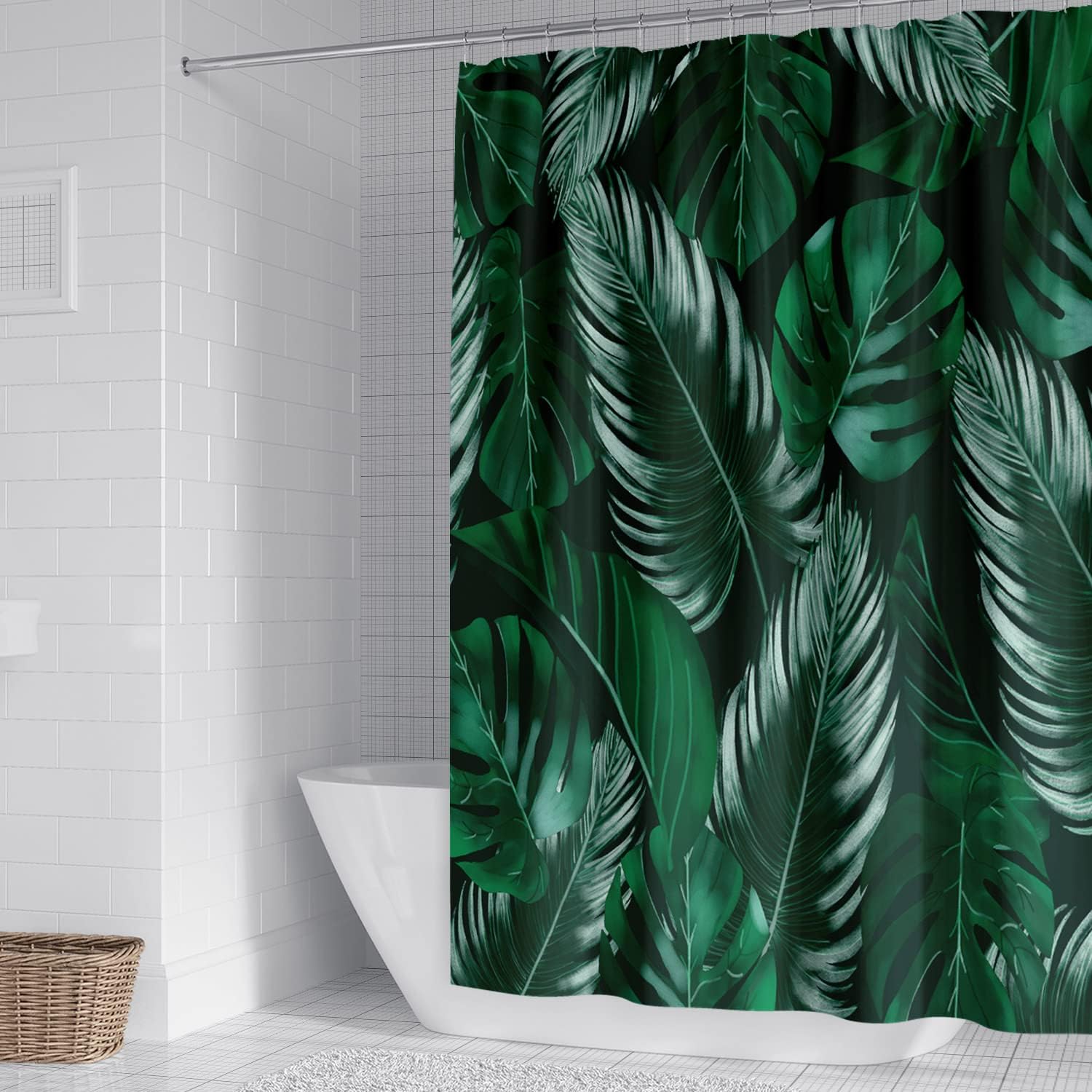 Jungle Leaves Tropical Shower Curtain Fabric for Bathrooms