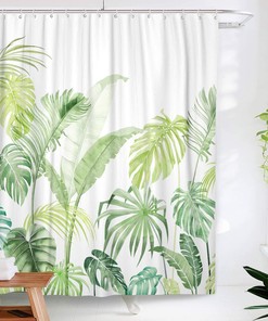 Jungle Leaves and Palm Trees Heavyweight Fabric Shower Curtain for Tropical Bathroom Decor