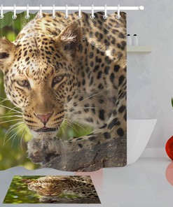 Jungle Leopard Staring Print Waterproof Fabric Shower Curtain For Bathroom