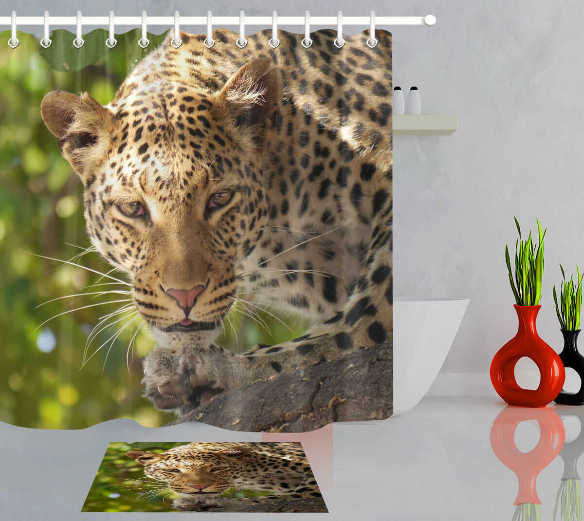 Jungle Leopard Staring Print Waterproof Fabric Shower Curtain For Bathroom