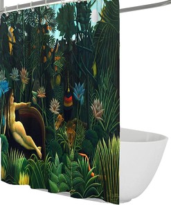 Jungle Lion Woman Shower Curtain for Green Plants Bathroom Decor, Henri Rousseau 