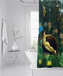 Jungle Lion Woman Shower Curtain for Green Plants Bathroom Decor, Henri Rousseau 