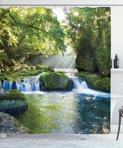 Jungle Misty Mountains Rainforest Waterfall Foliage Shower Curtain