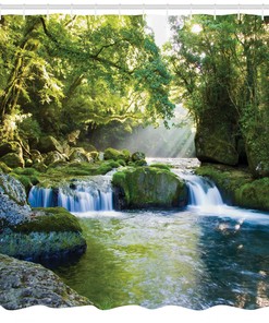 Jungle Misty Mountains Rainforest Waterfall Foliage Shower Curtain