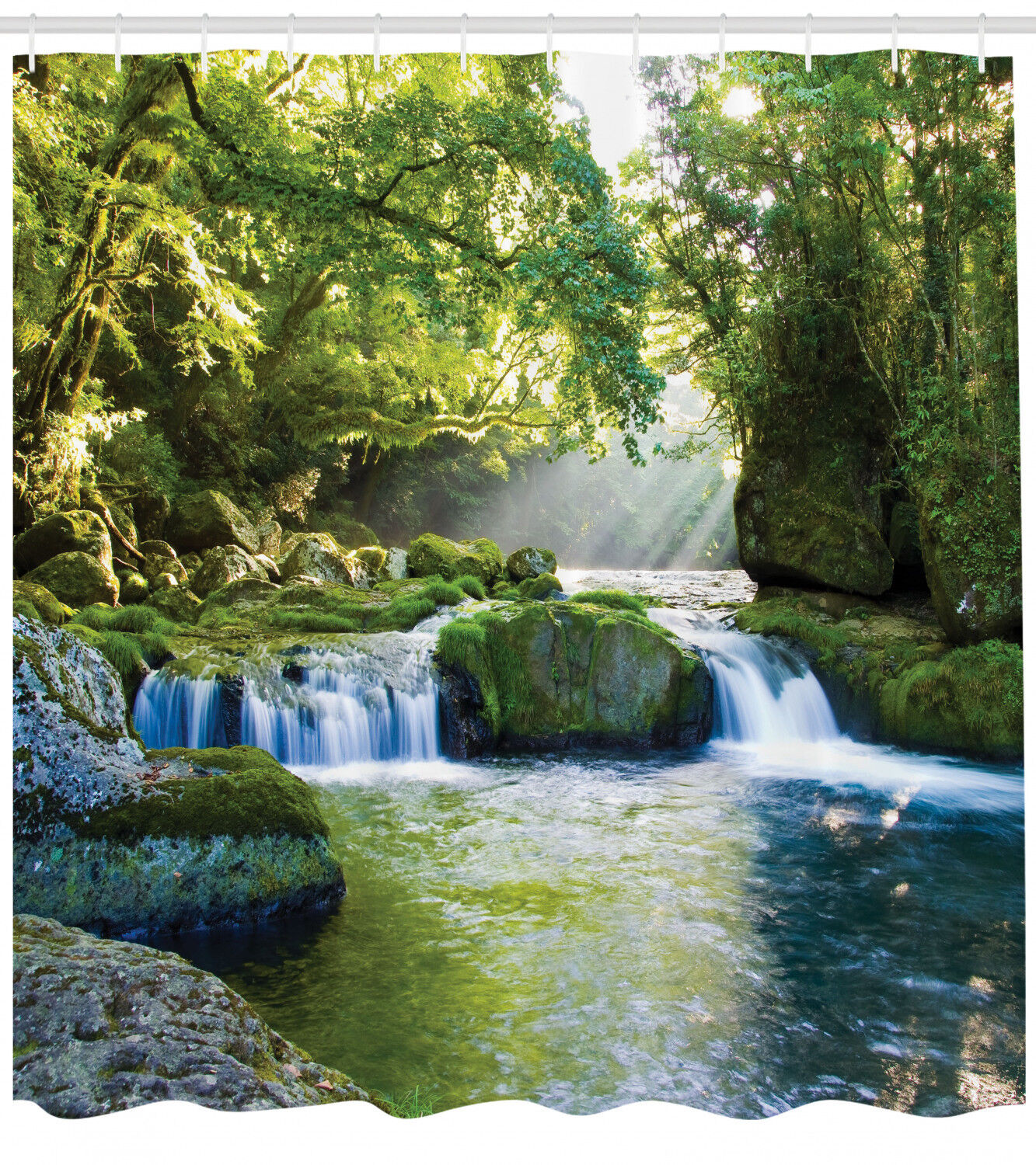 Jungle Misty Mountains Rainforest Waterfall Foliage Shower Curtain
