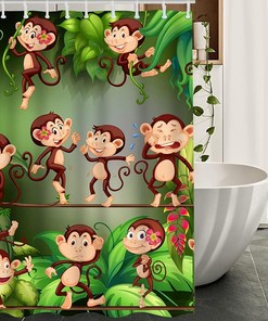 Jungle Monkeys Print Shower CurtainColorful Bathroom Decor for Kids