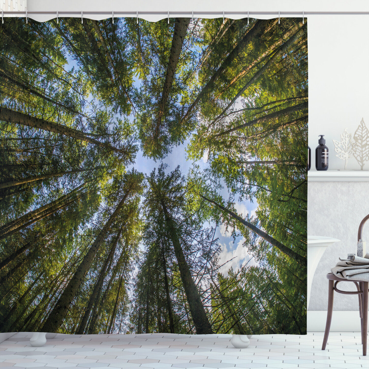 Jungle Moss Forest Trees Print Shower Curtain for a Natural and Calming Bathroom Decor