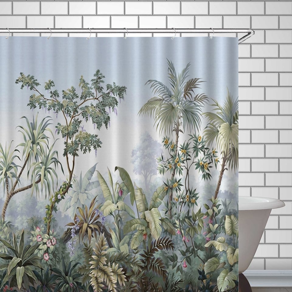 Jungle Oasis: Shower Curtain with Tropical Print for Exotic Bathroom Decor