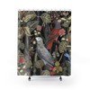 Jungle Parrot And Plant Shower Curtain, Tropical Bird Bathroom Decor