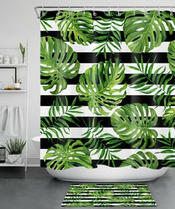Jungle Plant Palm Leaf Stripe Shower Curtain For Bathroom