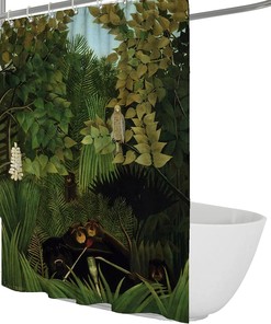 Jungle Prints Green Shower Curtain With Henri Rousseau Rustic Style For Bathroom Decor