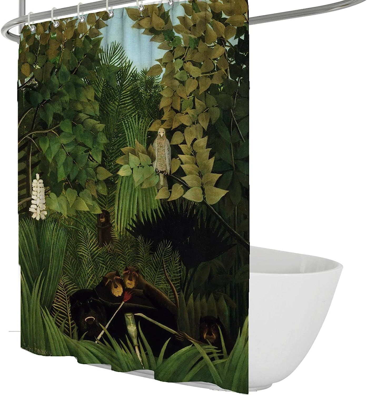 Jungle Prints Green Shower Curtain With Henri Rousseau Rustic Style For Bathroom Decor