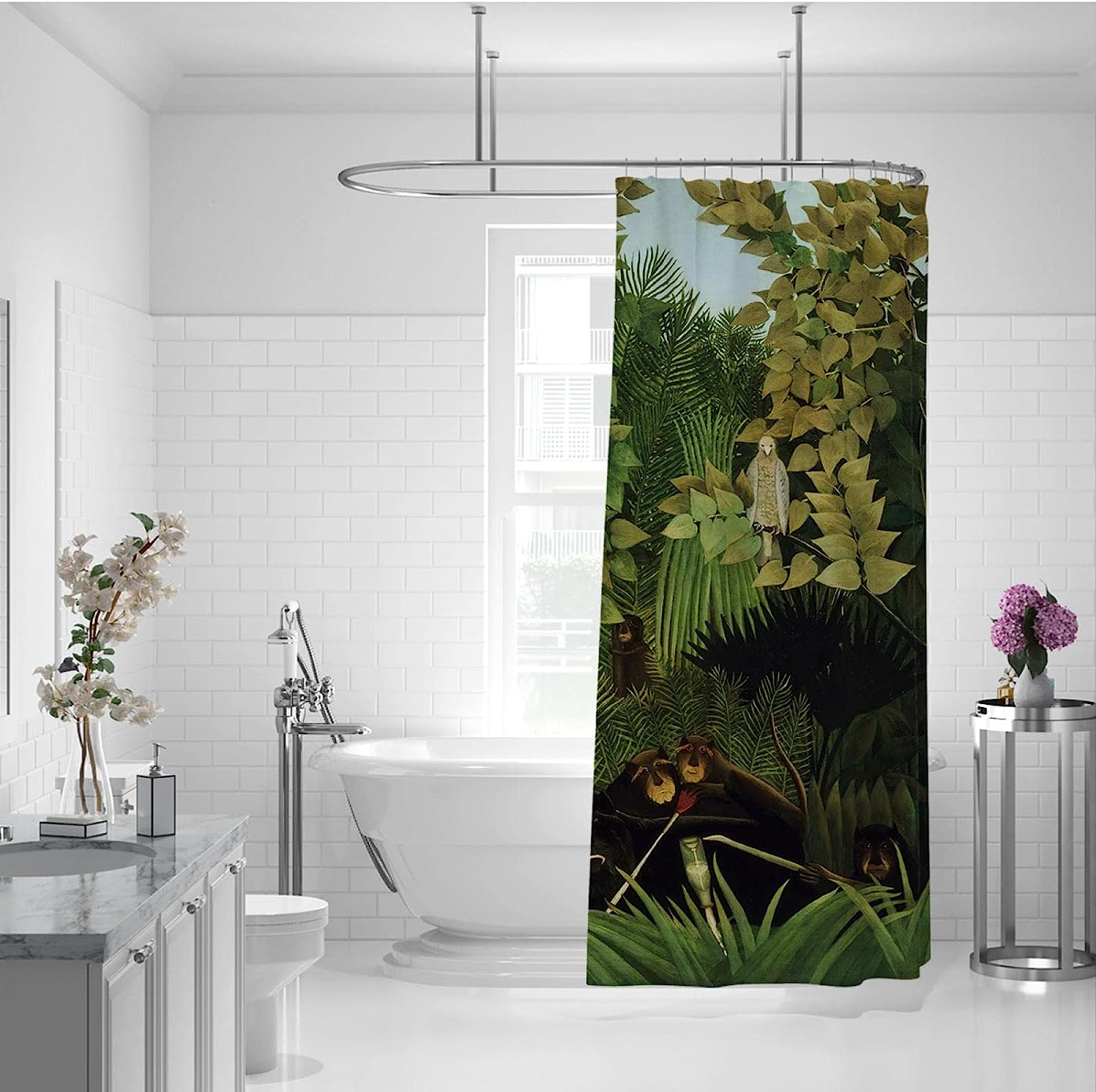 Jungle Prints Green Shower Curtain With Henri Rousseau Rustic Style For Bathroom Decor