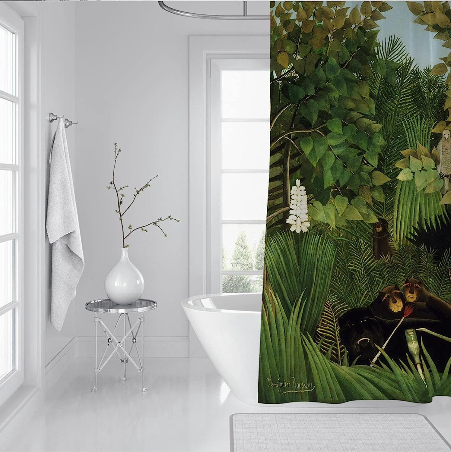 Jungle Prints Green Shower Curtain With Henri Rousseau Rustic Style For Bathroom Decor