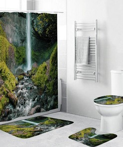 Jungle River Waterfall Shower Curtain With Serene Landscape - Forest Jungle River Waterfall