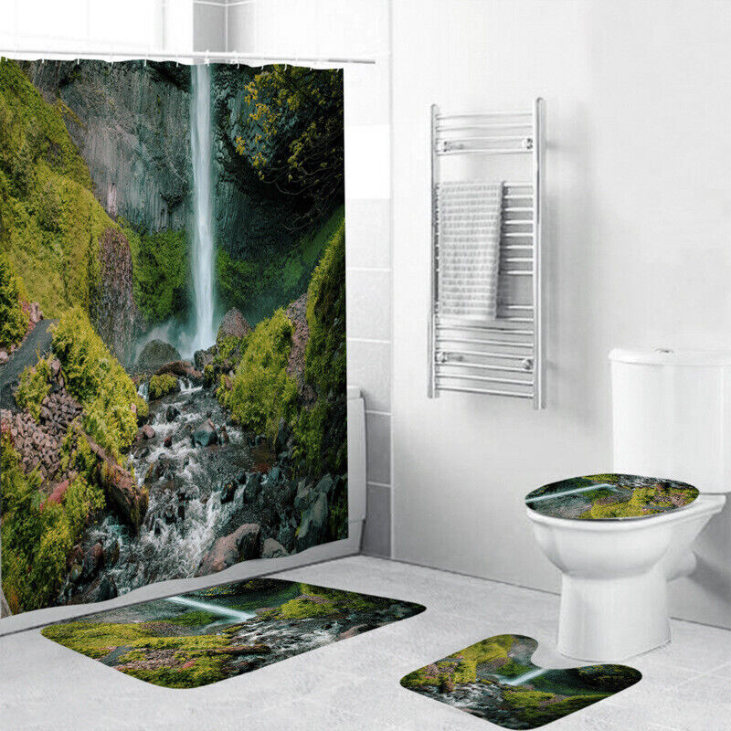 Jungle River Waterfall Shower Curtain With Serene Landscape - Forest Jungle River Waterfall
