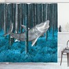 Jungle Shark Shower Curtain, Nautical Emblem Print and Captain Lifebuoy Features Design 