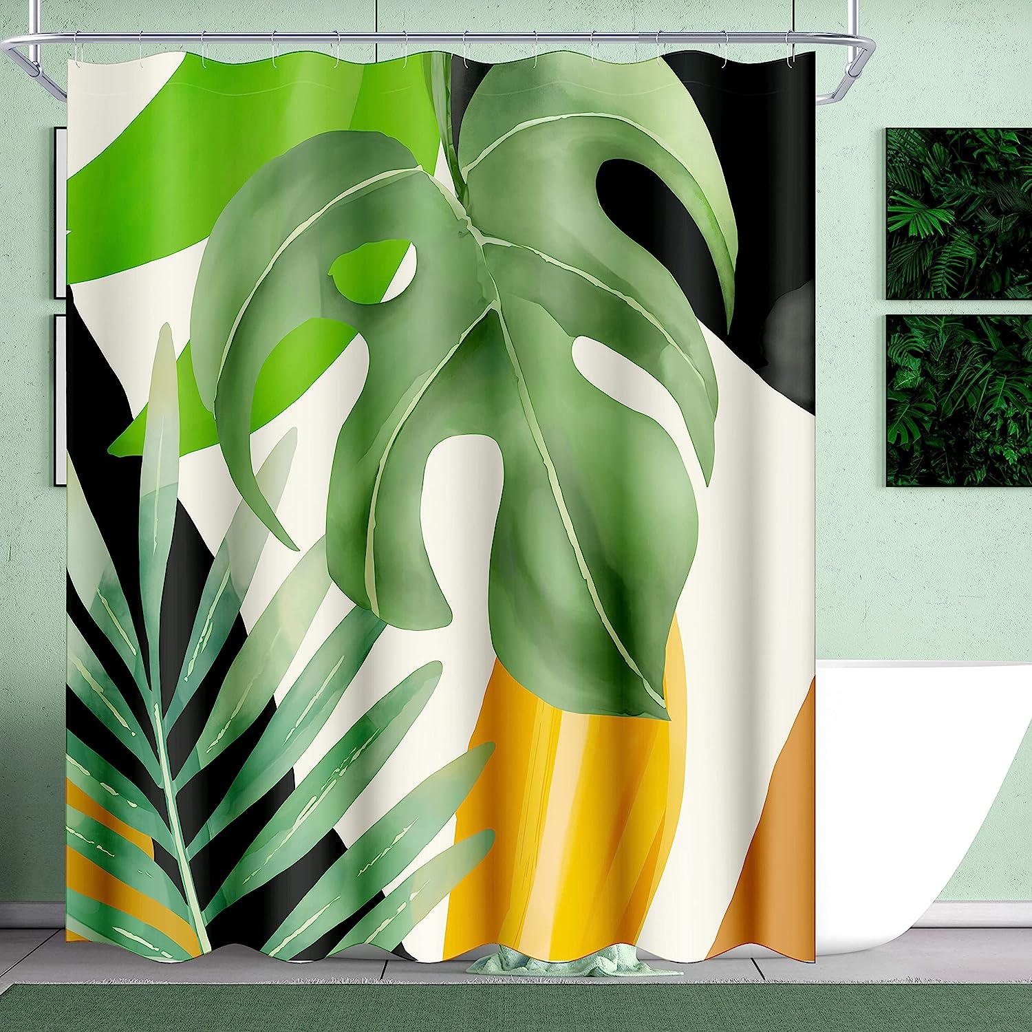 Jungle Shower Curtain with Palm Leaf Print for a Modern Bathroom