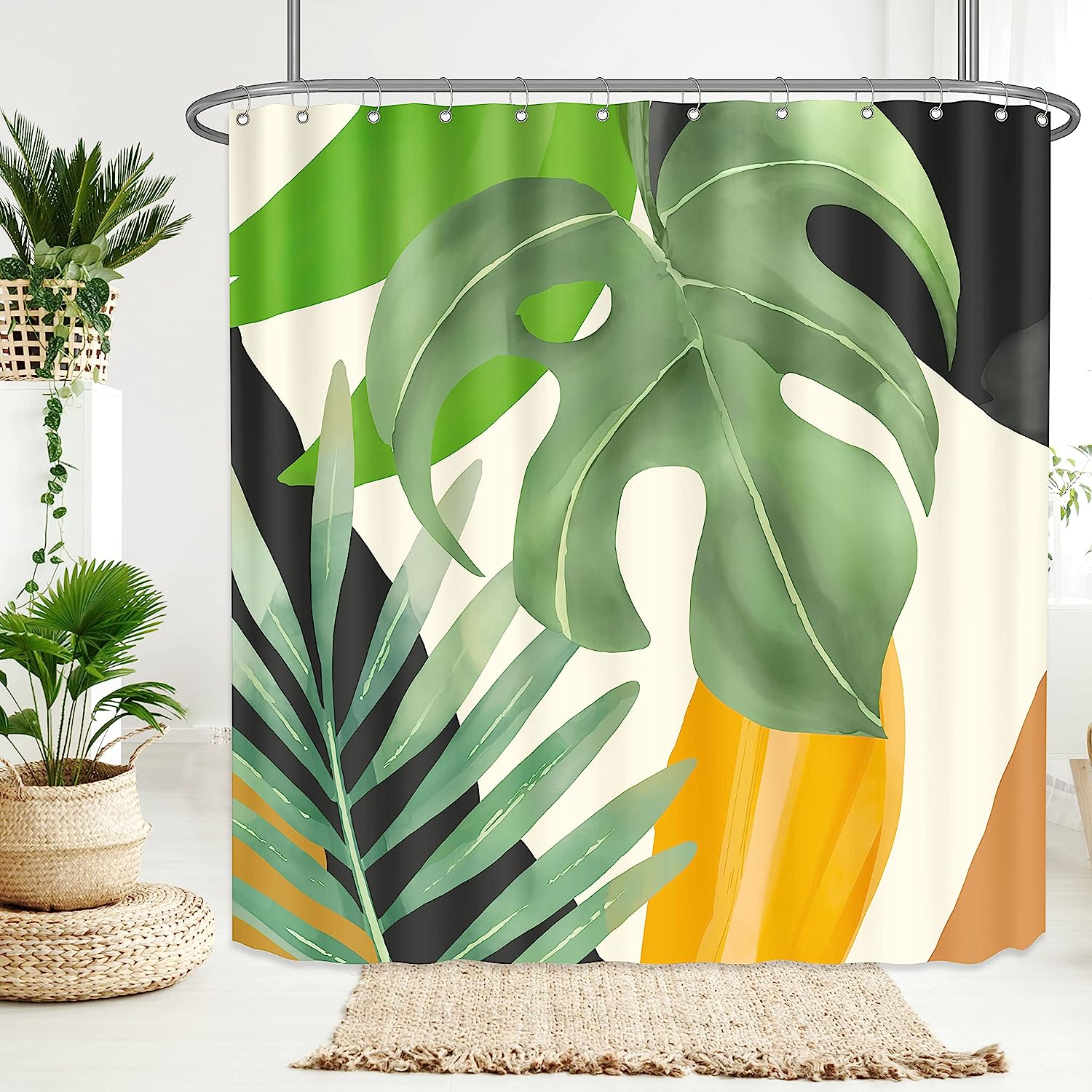 Jungle Shower Curtain with Palm Leaf Print for a Modern Bathroom