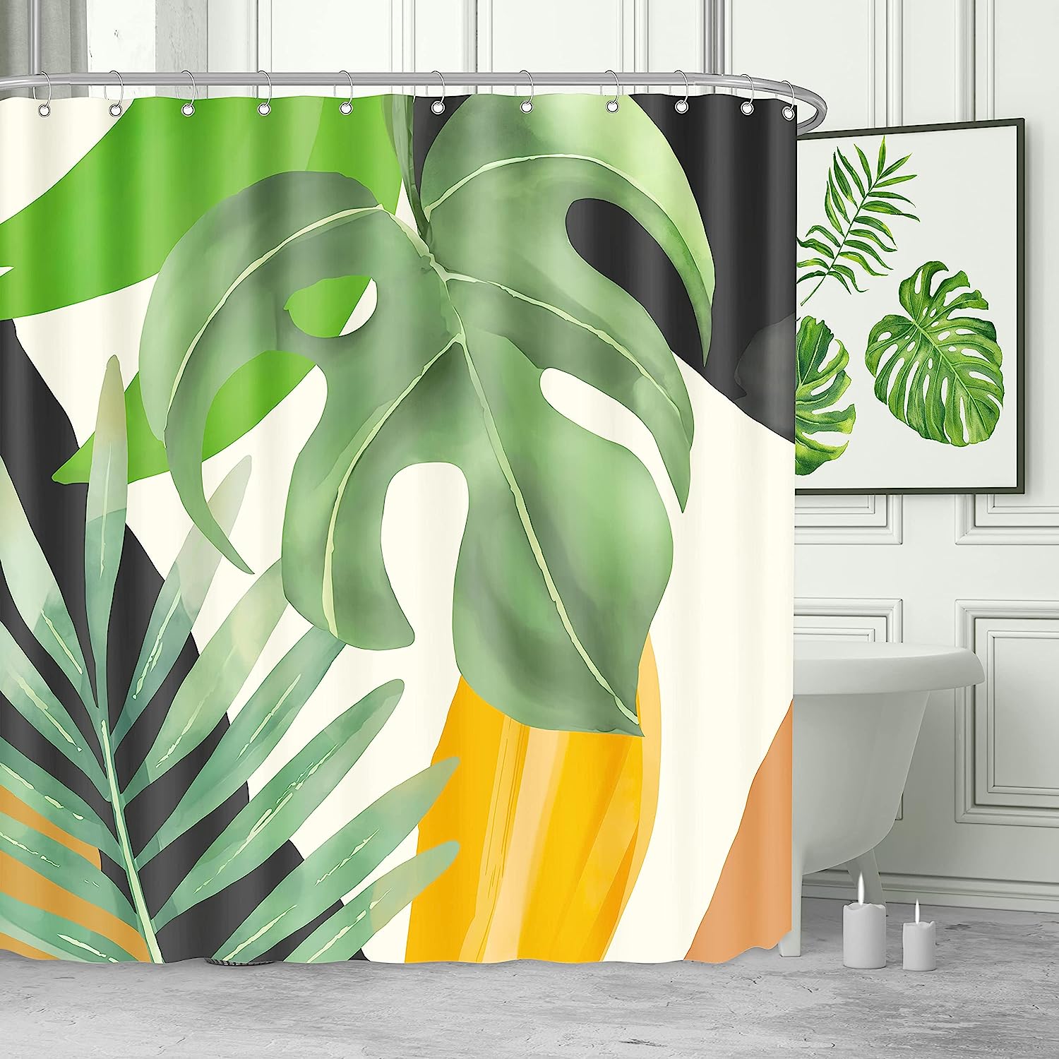 Jungle Shower Curtain with Palm Leaf Print for a Modern Bathroom