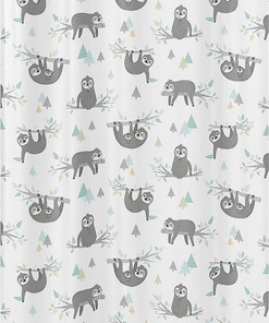 Jungle Sloth Leaf Print Shower Curtain in Blue and Grey by Sweet Jojo Designs for Bathroom Decor