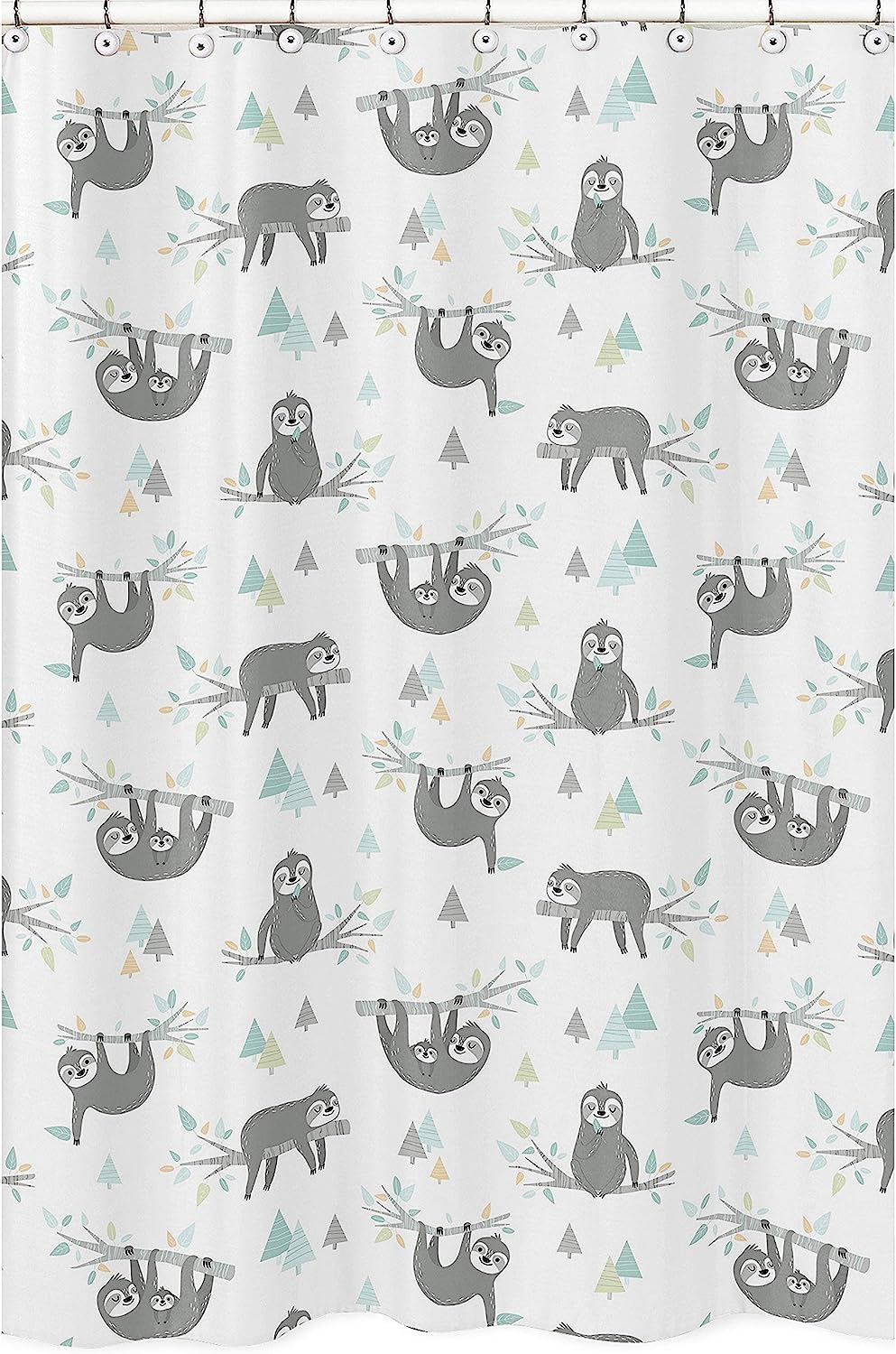 Jungle Sloth Leaf Print Shower Curtain in Blue and Grey by Sweet Jojo Designs for Bathroom Decor