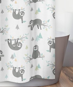 Jungle Sloth Leaf Print Shower Curtain in Blue and Grey by Sweet Jojo Designs for Bathroom Decor