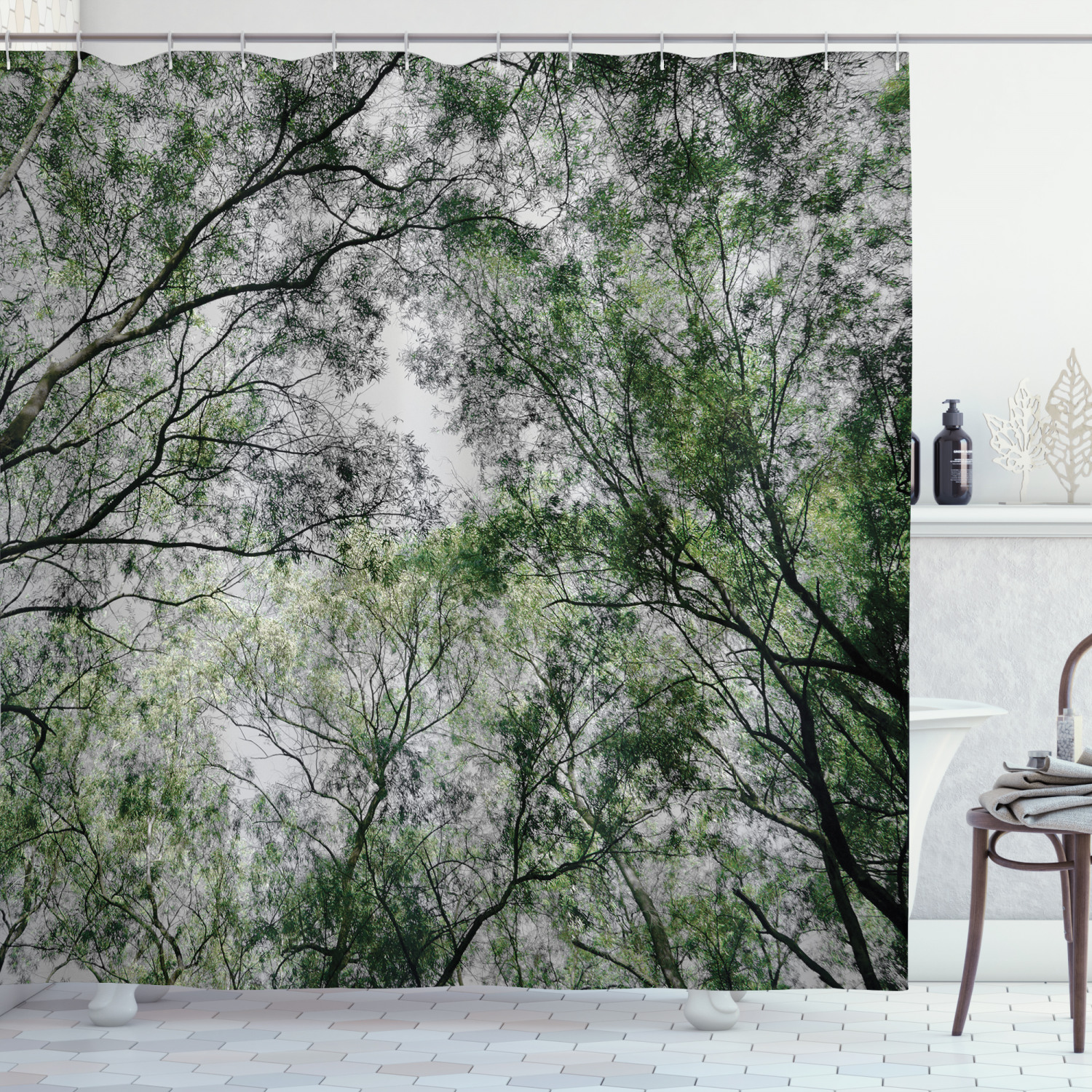 Jungle Spring Season Shower Curtain - Scenery Print for Restroom