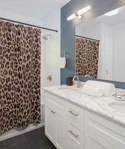 Jungle Theme Leopard Shower Curtain, Safari Bathroom Decor