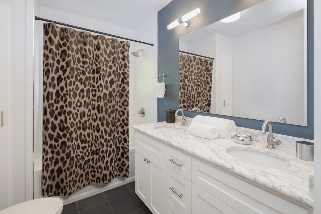 Jungle Theme Leopard Shower Curtain, Safari Bathroom Decor