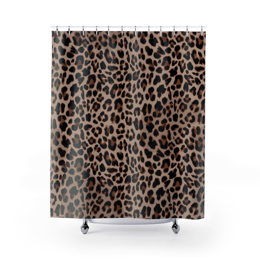 Jungle Theme Leopard Shower Curtain, Safari Bathroom Decor