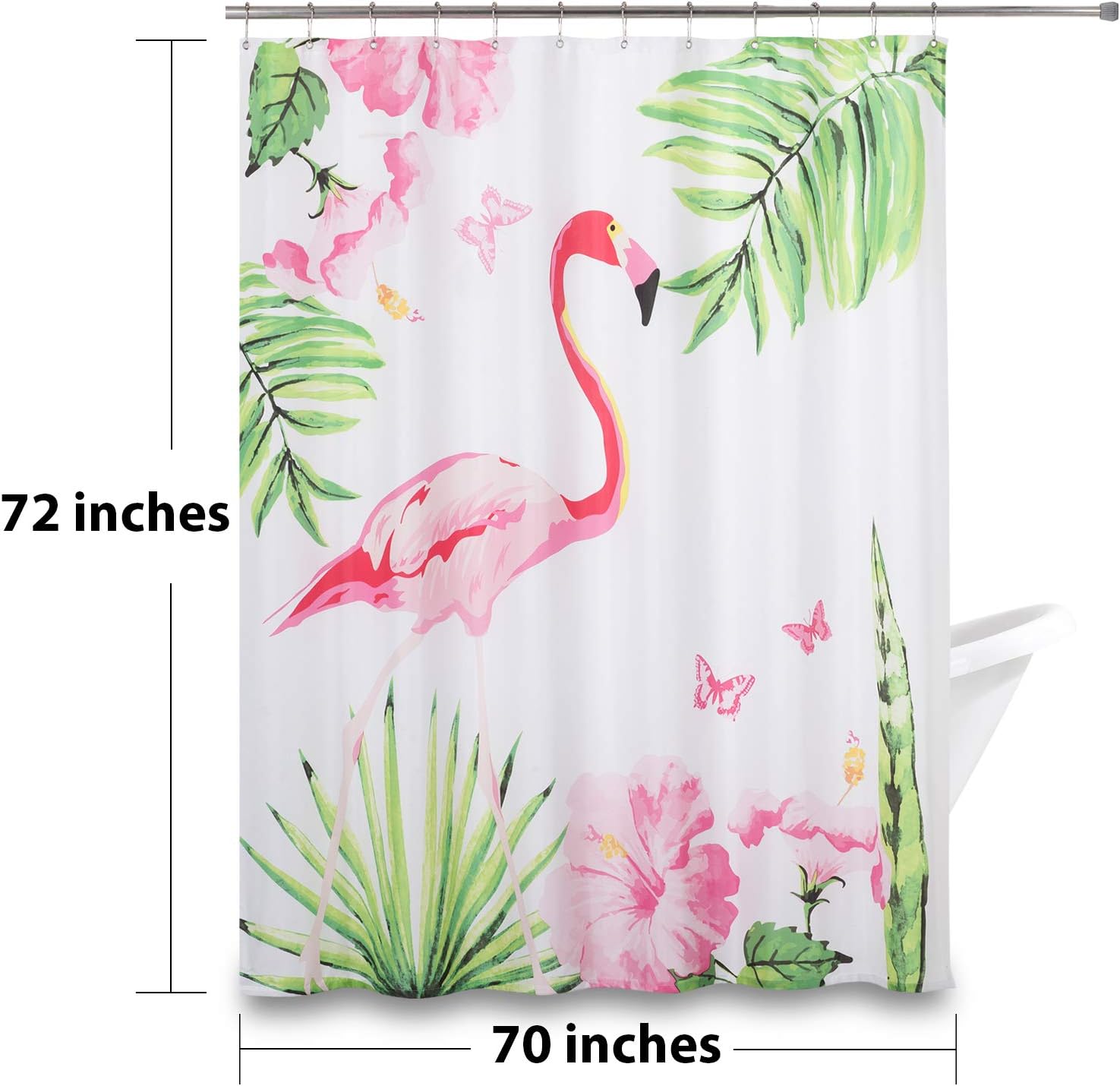 Jungle Theme Shower Curtain Flamingo & Tropical Floral Print - Image 2