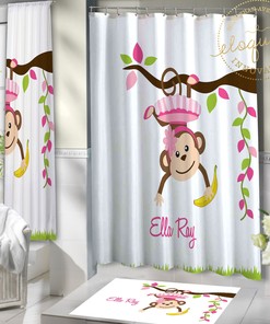 Jungle Themed Personalized Monkey Bathroom Shower Curtain - Perfect for Kids 